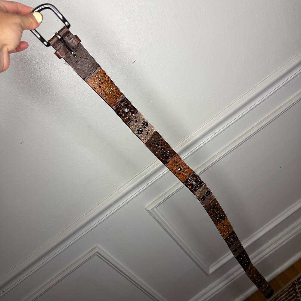 Fossil Vintage Brown Leather Patchwork Belt Womens Medium - Picture 3 of 7